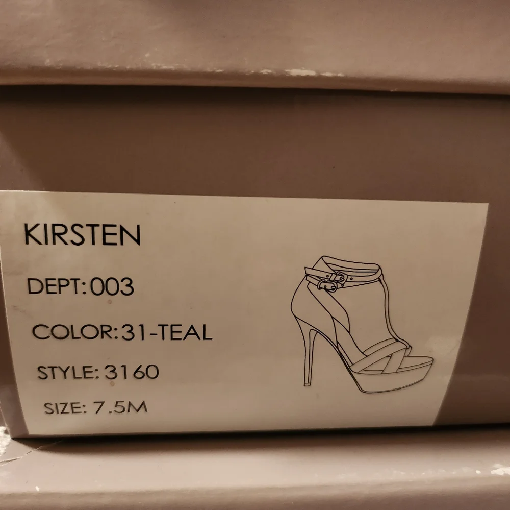 Teal Suede High Heel Sandal with Gold Heel - Picture 6 of 6